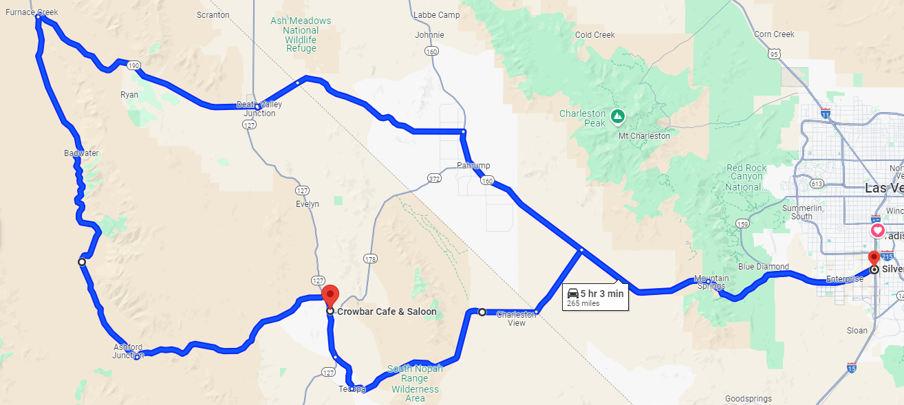 Map of Moto Route from Las Vegas to Death Valley