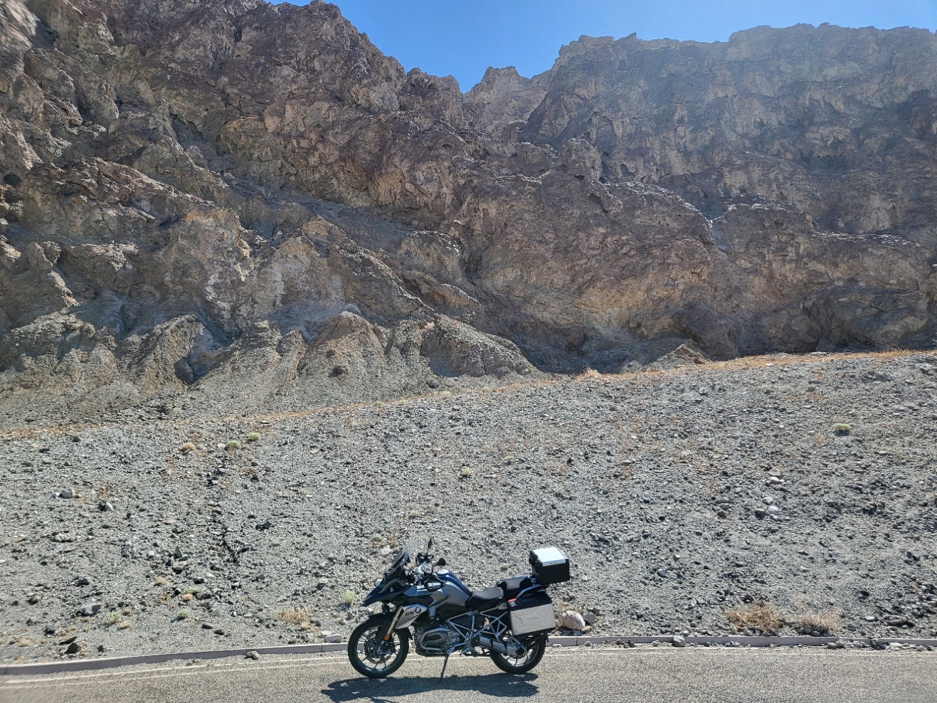 A BMW r1200gs in Badwater Basin